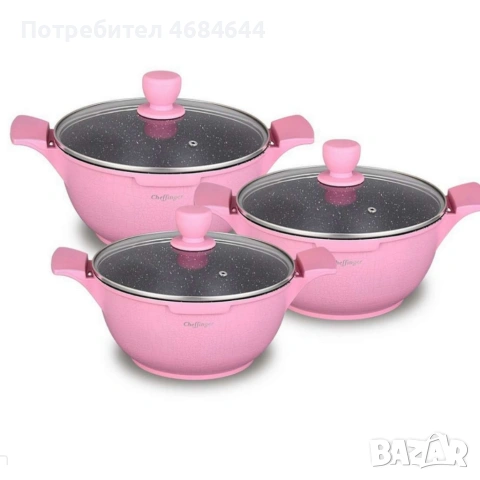 Комплект от 3 тенджери Cheffinger с мраморно покритие 20/24/28 см с капаци – незалепващи съдове 