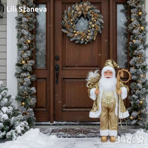 Луксозна коледна фигура Дядо Коледа в златно (50 / 70 / 90 см)., снимка 8 - Декорация за дома - 52791563