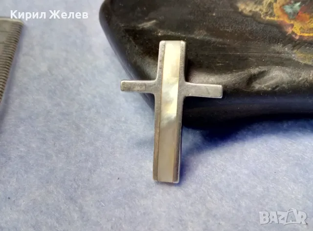 СТИЛНО СЕДЕФЕНО СРЕБЪРНО КРЪСТЧЕ КРЪСТ СРЕБРО 925 РЪЧНА ЮВЕЛИРНА ФИНА ИЗРАБОТКА 30388, снимка 3 - Колиета, медальони, синджири - 50180671