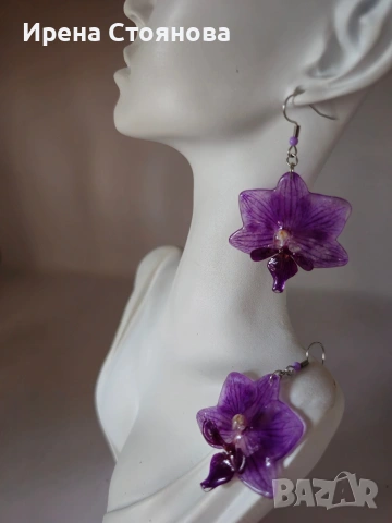 "Purple Orchid" Тези изящни обеци съдържат истинска мини орхидея в красиви розово-лилави нюанси, снимка 10 - Обеци - 53870061