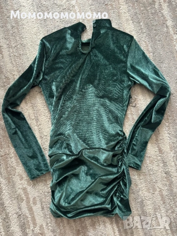 Зелена рокля с ресни, снимка 2 - Рокли - 53229396