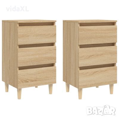 vidaXL Нощни шкафчета крака от дърво масив 2 бр дъб сонома 40x35x69 см(SKU:805894