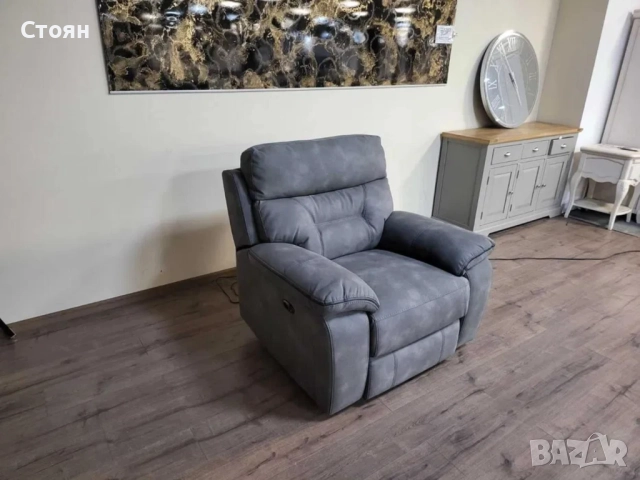 Сив фотьойл от плат с електрически релаксиращ механизъм, снимка 5 - Дивани и мека мебел - 51954186