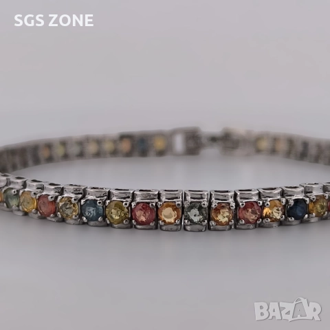 Сребърна гривна с родиево покритие и мултисапфир, снимка 5 - Гривни - 52565429