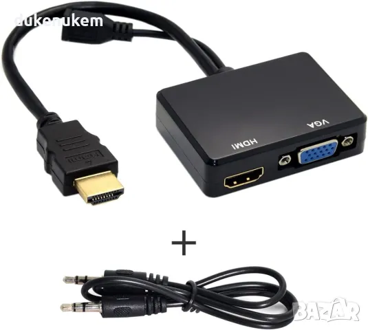 НОВ! Преходен адаптер от HDMI мъжки към HDMI и VGA , снимка 3 - Кабели и адаптери - 47063839