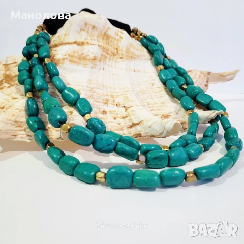 Много редово колие, изработено от камък тюркоаз., снимка 2 - Колиета, медальони, синджири - 54130192