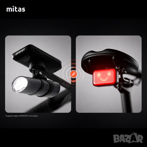 Задна SMART EMOJI LED стоп светлина за велосипед IGPSPORT ET6, USB-C, IPX7, Bluetooth, снимка 11 - Аксесоари за велосипеди - 54165696