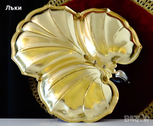 Бронзово плато лозов лист 27 см.,440 гр. , снимка 5 - Антикварни и старинни предмети - 51635913