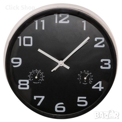 Черен стенен часовник с термометър, 30*29 см