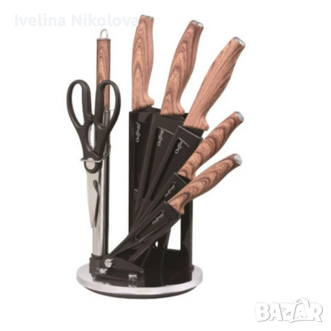 Комплект ножове Cheffinger – 8 части със стойка, точило и ножица за подредена и удобна кухня, снимка 5 - Прибори за хранене, готвене и сервиране - 53646123