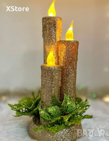 Коледна магия с три бляскави LED свещи, снимка 2 - Декорация за дома - 52441107