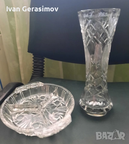 Кристална ваза и чиния за ядки 