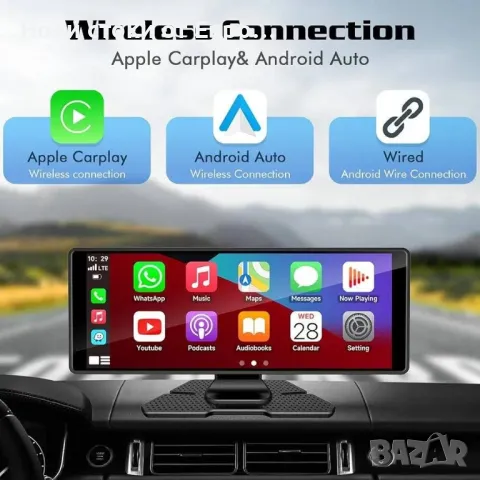 Apple Carplay за кола,9,3-инч преносим Apple Carplay и Android Auto,аудиоприем с2.5KHD Dash Cam, снимка 7 - Аксесоари и консумативи - 49386777