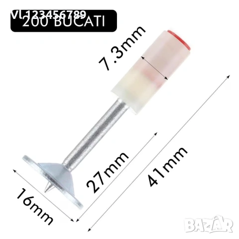 Комплект от 200 самоходни пирони тип „гъба“ за пирон-заряд –  7,3 мм, поцинкована стомана, бяло/среб, снимка 2 - Други инструменти - 53629978