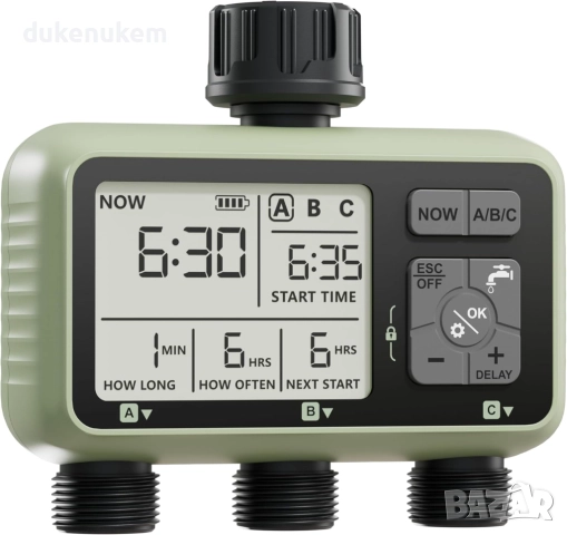 Автоматичен компютър за поливане, таймер с 3 изхода, Rain Delay, LCD дисплей