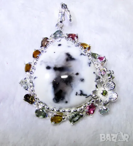 925 сребърно колие с натурален мерлинит  34 карата, подходящо за подарък, снимка 2 - Подаръци за жени - 50411603