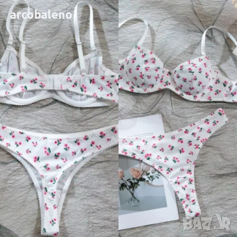 Дамски комплект бельо с пасторални флорални мотиви, 2цвята , снимка 13 - Бельо - 51546680