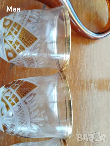 Чаши за вино с кана златен кант от средата на миналия век винтидж, снимка 15 - Чаши - 50280393