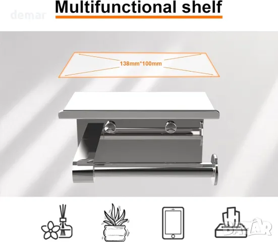 Ibergrif MK34053 Хромирана поставка за тоалетна хартия с рафт, за стенен монтаж или самозалепваща се, снимка 5 - Други стоки за дома - 49885911