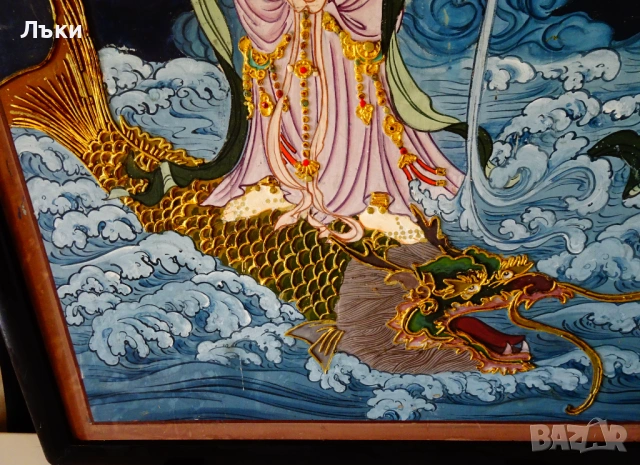 Японска картина богиня Guanyin,злато,релеф. , снимка 8 - Картини - 53650769