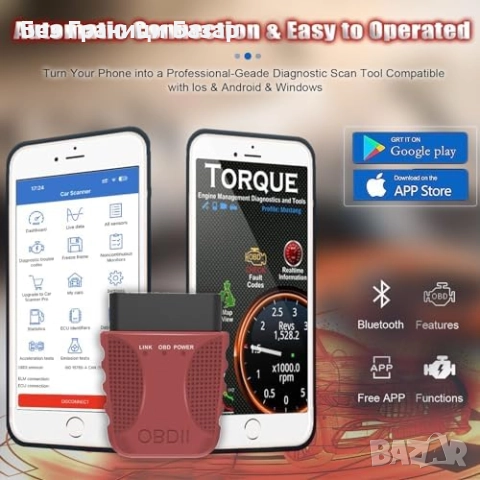 Нов OBD2 адаптер Bluetooth четец на грешки за коли – универсален диагностик, снимка 4 - Друга електроника - 52542485
