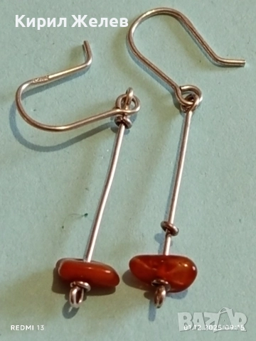 Изящни сребърни обеци от ябълков корал и ръчно изработена сребърна тел разкошни 52375, снимка 11 - Обеци - 52599810