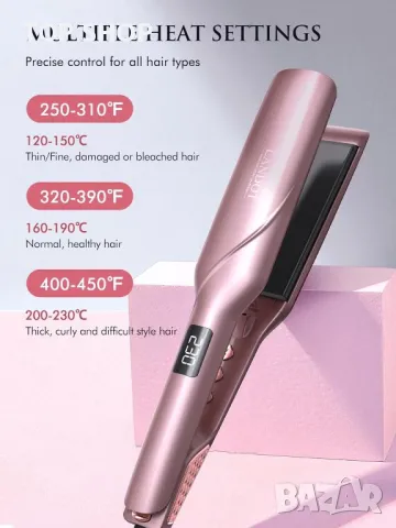 LANDOT Керамична преса за коса 4,5 см широка професионална, регулируема температура, розово злато, снимка 3 - Преси за коса - 49640945