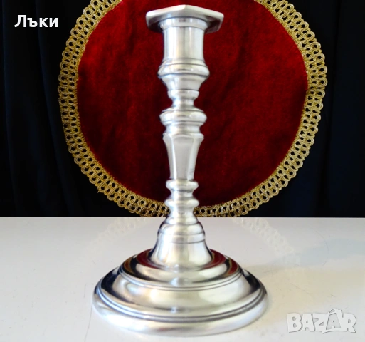 Едуардиански калаен свещник 520 гр. , снимка 2 - Антикварни и старинни предмети - 54167401