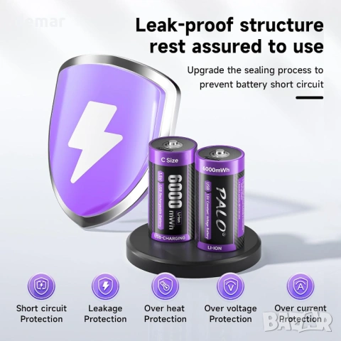 1.5V акумулаторни C батерии 6000mWh LR14, литиеви с Type-C кабел за зареждане, 6 броя, снимка 4 - Друга електроника - 54054241