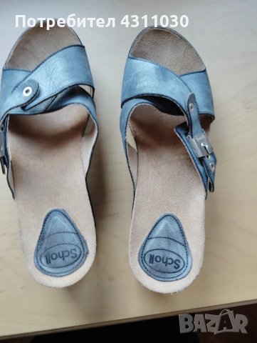 Дамски чехли Scholl естествена кожа 41 номер като ново, сиви, снимка 8 - Чехли - 53166140