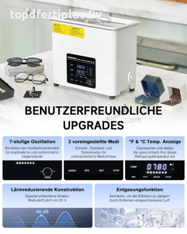 Ултразвуков пречиствател CREWORKS Ultrasonic Cleaning 6 литра,Гаранция, снимка 4 - Овлажнители и пречистватели за въздух - 51531432