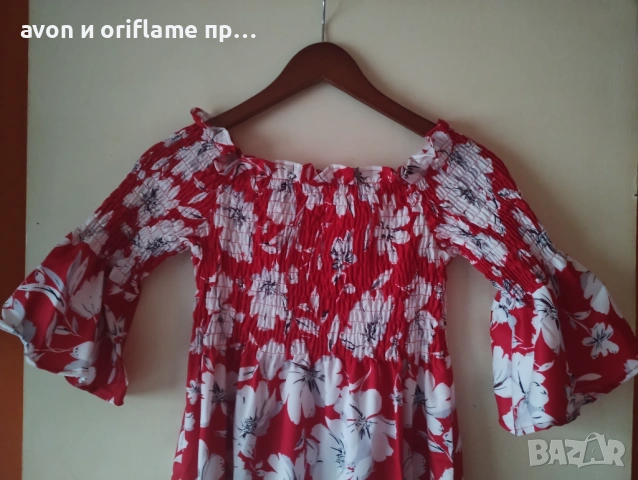 Дамска рокля с флорален принт и голи рамене, размер М, снимка 4 - Рокли - 53510992