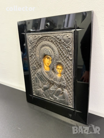 Сребърна икона - Богородица с Младенеца. №8100, снимка 3 - Антикварни и старинни предмети - 54193967