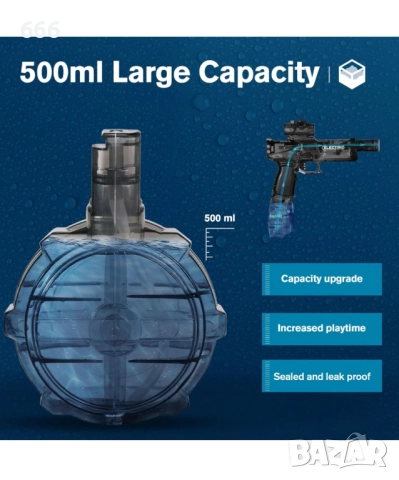 Електрически воден пистолет, Pousbo, 500 мл, обхват 8-10 м, черен, 30x12x30 см, снимка 3 - Електрически играчки - 52703409
