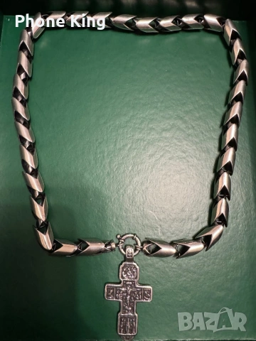  Масивен сребърен ланец с ръчно изработен кръст, снимка 2 - Колиета, медальони, синджири - 53307031