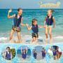Жилетка за плуване за деца, неопренова, с предпазна лента и подвижни плувки, синьо, S, снимка 6