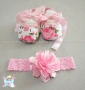 Комплект "Светли рози" боди рокличка, пантофки и лента за коса, снимка 5