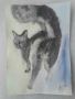 Картина - Черна котка - акварел , снимка 1 - Картини - 45381016