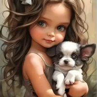 5D диамантен гоблен 🫧 Момиченце с кученце, снимка 2 - Гоблени - 45194809