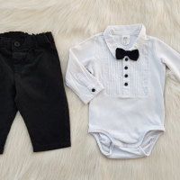 Панталон и боди риза  с папионка H&M 3-6 месеца, снимка 1 - Комплекти за бебе - 45021400