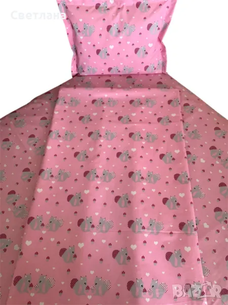 Розов спален комплект Весели катерички, снимка 1
