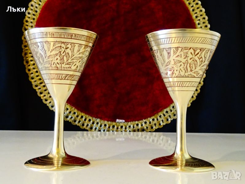 Бронзови чаши за ракия,орнаменти,клетъчен емайл., снимка 1