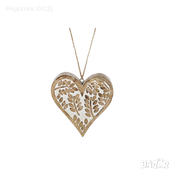 Декоративно сърце, дървенo, 12,5x13 см, снимка 1
