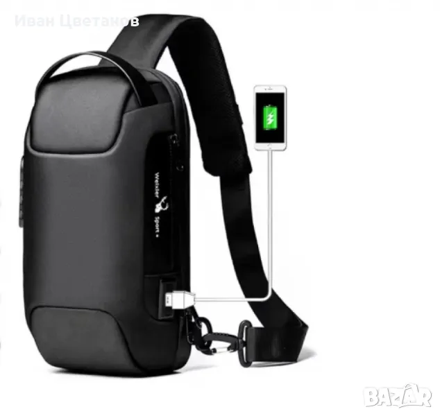 Мъжка чанта за през рамо Crossbody с USB зареждане, водоустойчива и с противокраден джоб, снимка 1