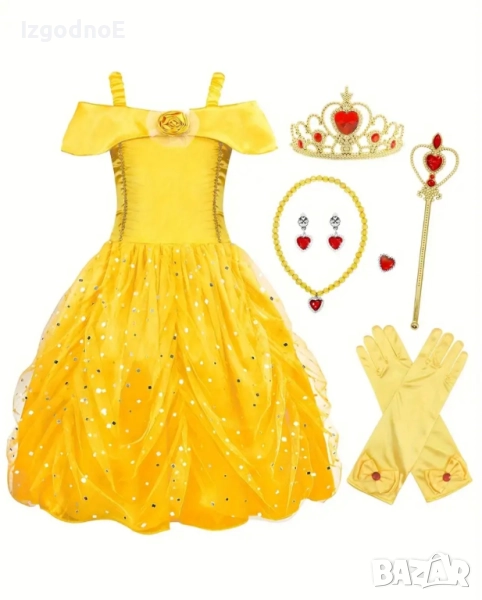 5-6г. Комплект карнавална рокля на принцеса + ръкавици и бижута аксесоари Хелоуин рокля , снимка 1