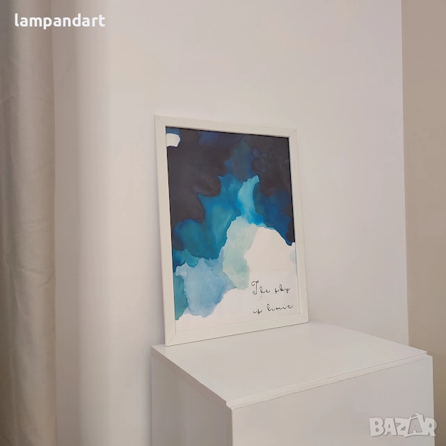 Абстрактна картина синьо небе с рамка, снимка 1