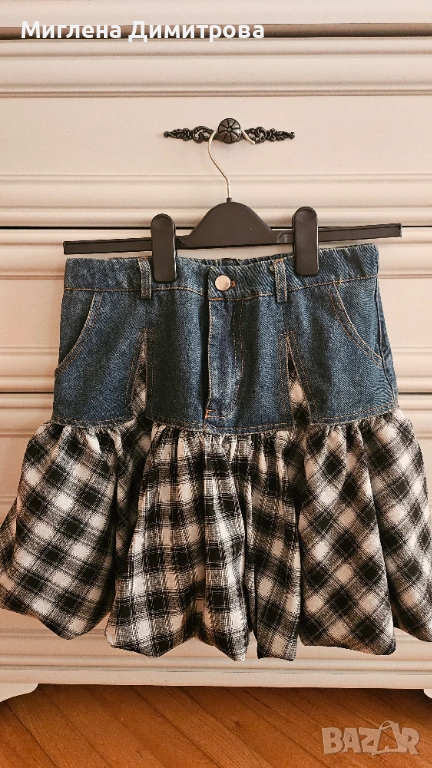 Пола в комбинация с деним и каре, снимка 1
