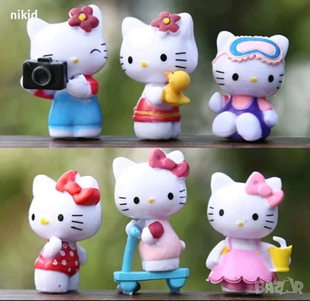 6 бр малки Hello Kitty Коте Кити Пластмасови PVC сет фигурки играчки за торта украса играчка фигурка, снимка 1