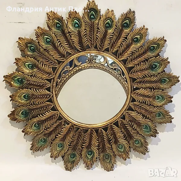 Кръгло декоративно огледало с паунови пера, снимка 1
