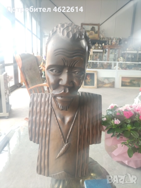 ГОЛЯМА ДЪРВЕНА ФИГУРА НА АФРОАМЕРИКАНЕЦ АБАНОС , снимка 1
